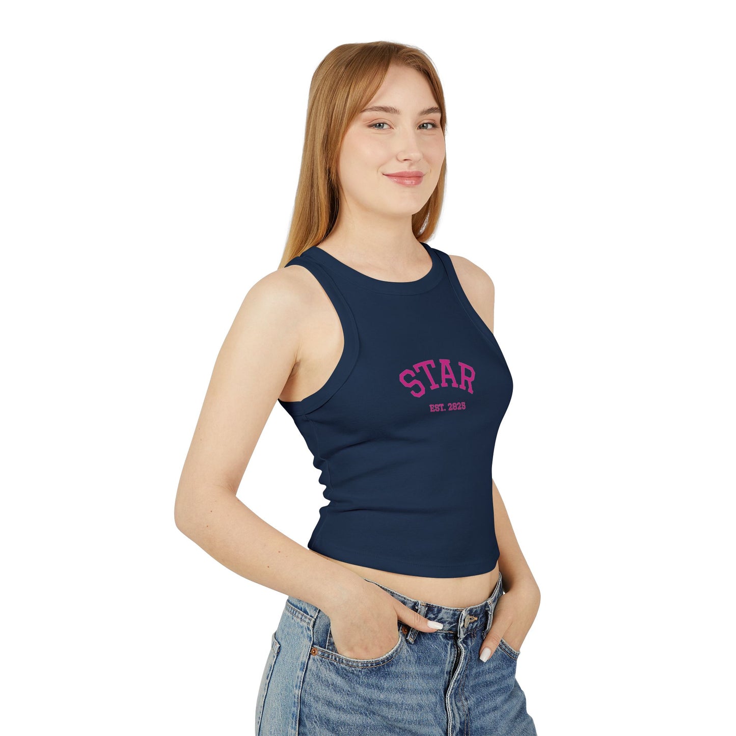 Star Graphic Women's Micro Rib Racer Tank Top, Cool Summer Top, Casual Every Day Wear, Birthday Gift, Trendy Fashion